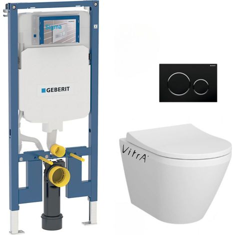 Geberit UP720 extraflaches WC-Rahmenpaket + Vitra Integra spülrandloses WC mit unsichtbaren Befestigungen + Softclose-Sitz + Pla