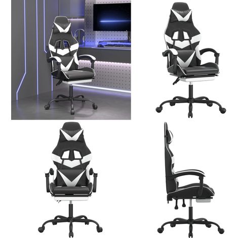 Chaise de jeu avec repose-pied Noir et blanc Similicuir - Chaise de jeu avec repose-pied - Chaise de jeu noir et blanc (1/5)