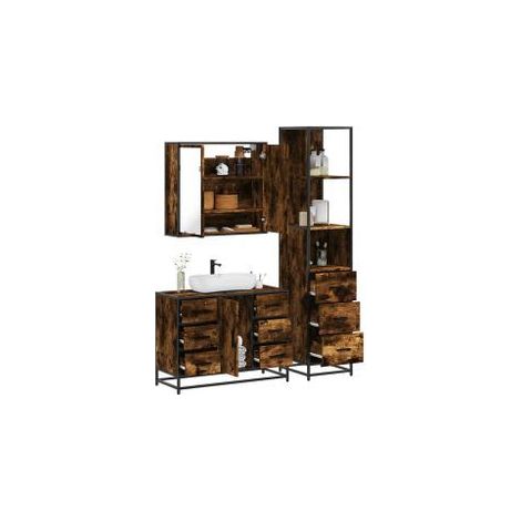 Ensemble de meubles de salle de bain 3 pcs Chêne fumé (1/5)