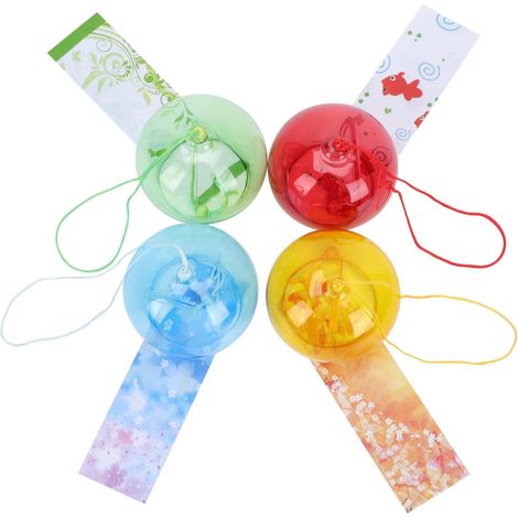 4 Stück japanisches Glaswindspiel mit buntem Glas und Papier