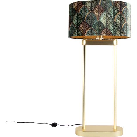 QAZQA Lampadaire en laiton avec abat-jour ovale à motif de (1/5)