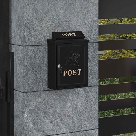 Wandmontierter Briefkasten mit Speicher Schwarz 29 x 13 x 41 cm