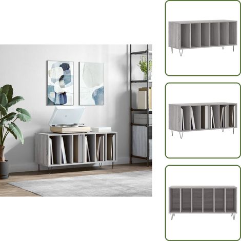 The Living Store Mobile Porta Dischi Grigio Sonoma 100x38x48cm Legno Multistrato - Ripostiglio per dischi