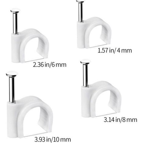 Clips De Cable - 400 Pièces Lot 4x100 Tailles 4 mm 6 mm 8 mm 10 mm - Pour Câbles Coaxiaux Réseau Haut-Parleur USB - Fixation Murale Par Clou (1/5)