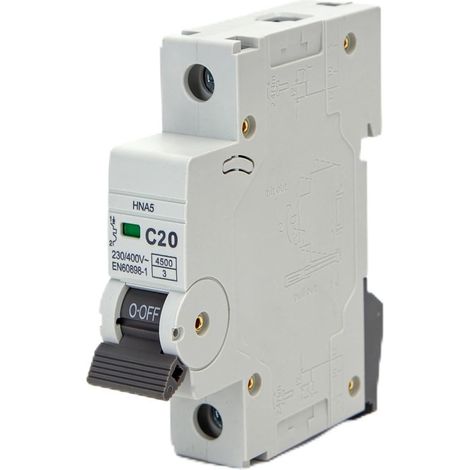 Interrupteur automatique compact 1 pôle, 20 A, courbe C, gris. Idéal pour protéger les circuits électriques, offre sécurité et fiabilité dans les espaces restreints et les applications spécifiques. (1/2)
