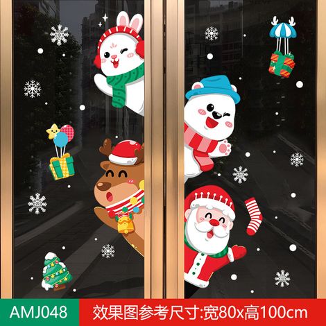 Autocollants de Noël pour centres commerciaux, magasins, vitrines, sapins de Noël, flocons de neige, boules à suspendre, nœuds décoratifs et autocollants statiques pour vitres.