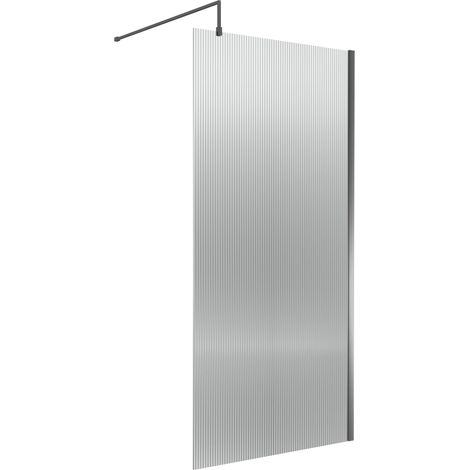 Nuie Fluted Wet Room Screen 1850mm High x 1000mm Wide with Support Bar 8mm Glass - Brushed Pewter (1/5)