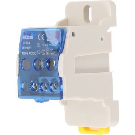 Bornier sur rail DIN pour boîtes de distribution, boîtes de jonction d'alimentation et connecteurs de bornes d'alimentation, AC/DC 1000V 80A. (1/5)