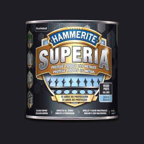 Hammerite Superia Esmalte antioxidante al agua Brillante Negro 2,5 L