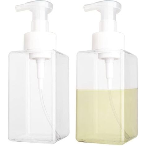 2 Stück 450 ml transparente Schaumseifenspender, leere Flüssigkeitspumpe, Plastikbehälter für Küche und Badezimmer (1/5)