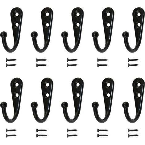 10 pièces Crochets Simples Noir Crochets Muraux Patère Noir Équipé de Vis de Montage (1/5)