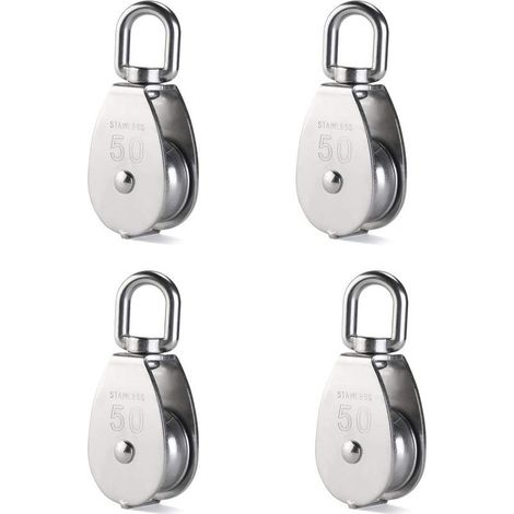 Lot de 4 poulies de levage m50 chargeant 400 kg, bloc de poulie de corde de levage pivotant en acier inoxydable 304 robuste (1/5)