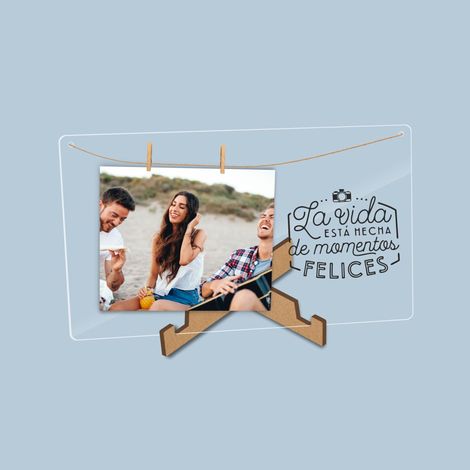 Cadre photo avec pinces en acrylique transparent - cadeaux originaux, cadeaux personnalisés, cadeaux pour homme, cadeaux pour femme, cadres décoratifs, cadres photo (La vie est faite) (1/5)