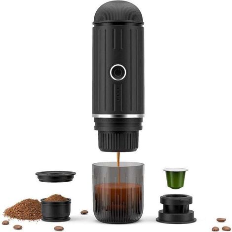 12V Elektrische, wiederaufladbare, tragbare Espressomaschine, Ein-Klick-Heizung, automatische Kaffeemaschine, kompatibel mit NS-Kapseln und gemahlenem Kaffee für Camping, Reisen, Zuhause (XXW) (1/4)