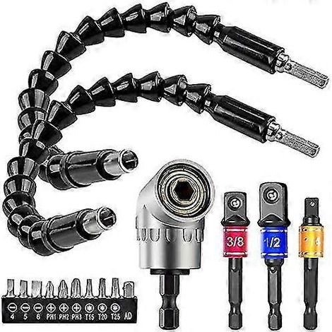 Rallonge magnétique pour tournevis à tête hexagonale, embout de connexion pour perceuse électrique + 105 tournevis à angle droit, embout de perçage, douille hexagonale