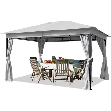 TOOLPORT Garden pavilion 3x4 m approx. 180g/m² waterproof tarpaulin gazebo – 4-sided garden tent light grey Party tent