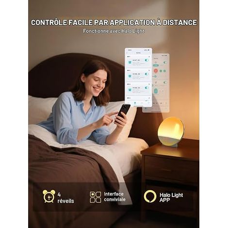 Réveil Lumineux Bluetooth Radio Eveil Matin Lumière Lampe de Niveaux de Luminosité Simulateur d'Aube et Crépuscule Réveils Sons Naturels Fonction Snooze Couleurs Veilleuse Enfant (1/4)