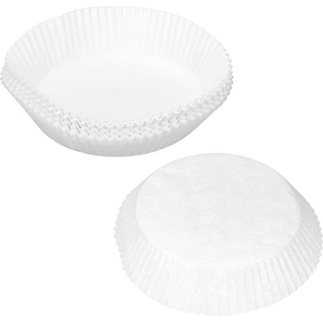 Packung mit 100 Backpapieren für Heißluftfritteusen, rund, antihaftbeschichtet, 16 x 4,5 cm, weiß, Einweg-Einlagen für ölfreies Kochen, ideal zum Backen und Grillen. (1/5)