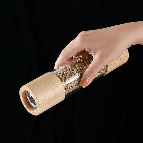 Große Pfeffermühle aus Eiche und Acryl, manuelle Pfeffermühle für schwarzen Pfeffer und schwarze Pfefferkörner. (1/5)