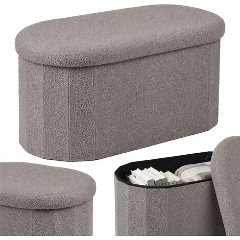 Relaxdays storage bench, teddy bouclé fabric, upholstered, hallway & bedroom, H x W x D: 38 x 76 x 38 cm, dark grey (1/5)