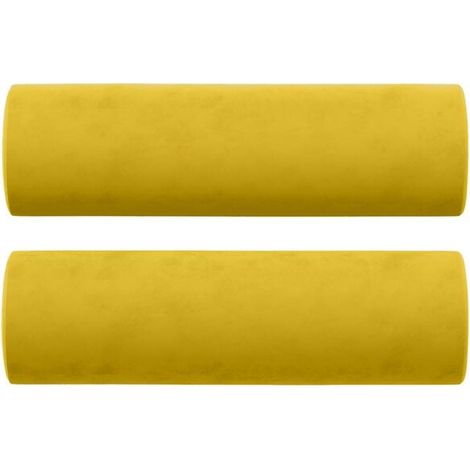 Coussins décoratifs, lot de 2, jaunes, 15 cm de diamètre, 50 cm de hauteur, en velours. (1/5)