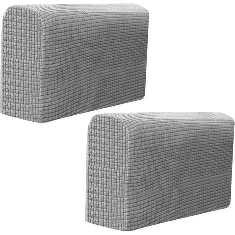 Ensemble de deux ensembles de gants d'accoudoirs en tissu élasthanne imperméable et antidérapant pour fauteuils, canapés, transats (gris clair) (1/5)