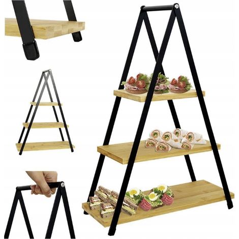 Porte-plat à trois niveaux avec étagères en bois, 53 cm (1/5)