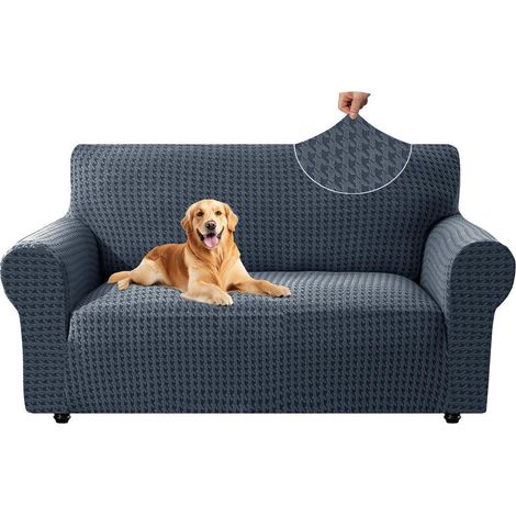 Housse de canapé extensible 2 places, antidérapante, Jacquard, universelle, gris foncé (1/5)
