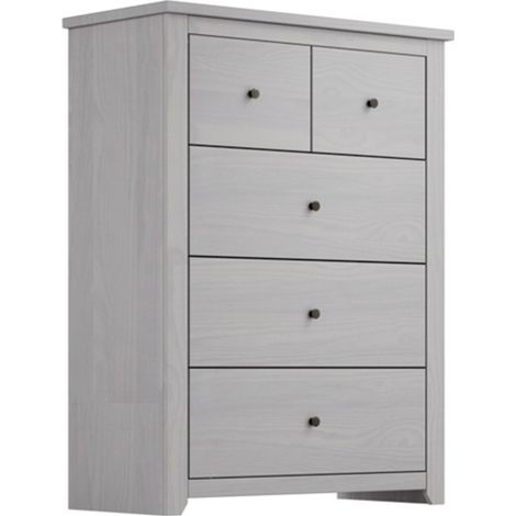 Havana 3+2 Chest of Drawers - Pine/Metal - L39 x W90 x H120 cm - Grey/Pewter - Flat Pack