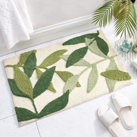 Tapis de bain antidérapant, 50 x 80 cm, tapis de sol de salle de bain Feuille Verte Super (1/5)