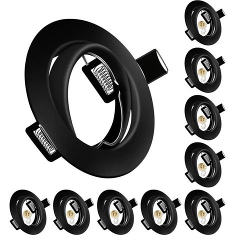 Projecteurs Spot Encastrable MR16 Set, 10 Pièces Cadre De Montage En Noir métallisé Avec Douille Céramique MR16 Pour Lampes, Rond, Ø 75 mm Orientable A 35°, Pour Lampes A LED Ou Halogènes (1/5)