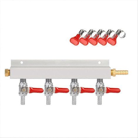 Collecteur de gaz à 4 voies avec clapet anti-retour intégré à embout cannelé de 5/16 po (1/5)