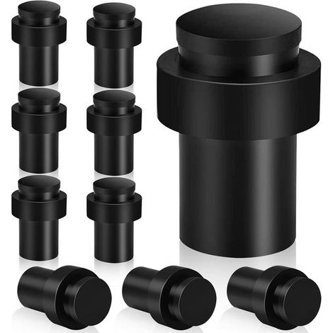Set di 10 fermaporta neri - da pavimento - resistenti - in acciaio inox - con paraurti in gomma fonoassorbente (1/5)