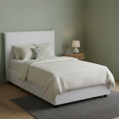 Talamo Italia Cama de plaza y media Astrid, Cama contenedor con revestimiento de tela, 100% Made in Italy, Apertura frontal, adecuado para colchón Cm 120x200, Blanco, con embalaje reforzado (1/5)
