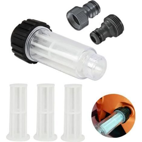 Water Filter for Pressure Cleaner, Anti-Sand Filter for Camper, Garden Pump for Water Pre-Filter 3/4 Inch with 3 Filter Cartridges, 2 Adapters-Crezuo (1/4)