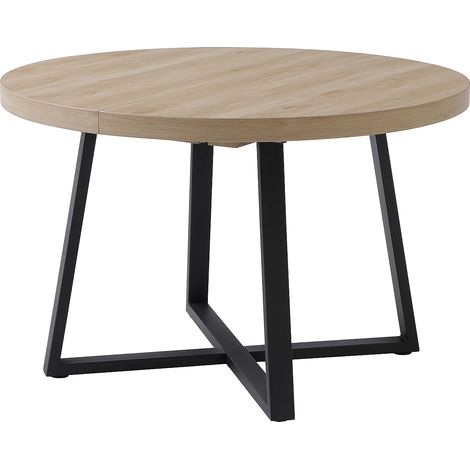 Table à manger extensible 4 à 6 personnes en MDF et métal - Naturel clair et noir - ILONINA (1/5)
