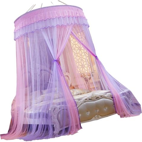 Moustiquaire ronde rose pour lit, en dentelle de polyester légère (1/5)