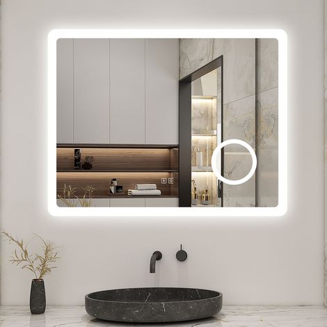 AICA Illuminated Bathroom Mirror with 3X magnifier,Shaver Socket,Fogless,Bluetooth,3 Colours,Memory Function 900x700mm (1/5)