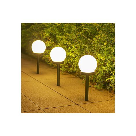 Lampe de jardin solaire LED en forme de boule, lampe sur pied planète, boule ondulée blanche, ampoule automatique lumineuse (lumière chaude) pour cour extérieure (1/5)