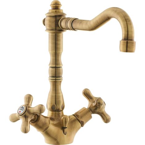 Paffoni Ricordi XL-Waschtischarmatur mit Zugstange und Ablaufgarnitur, Vintage-Design, Bronze (IR085BR)