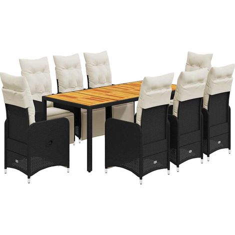 Maison Exclusive - 9-tlg. Garten-Bistro-Set mit Kissen Schwarz Po