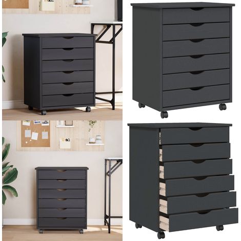 Armoire roulante avec tiroirs MOSS gris bois de pin solide - Meuble Roulant - Commode - Classement - Rangement - Tiroir - Home & Living (1/5)