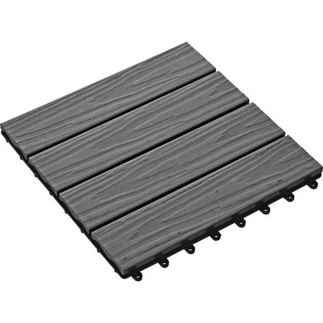Carreaux de sol de terrasse design 3D, 11 pièces par paquet, gris, 30 x 30 cm, matériau WPC. (1/5)