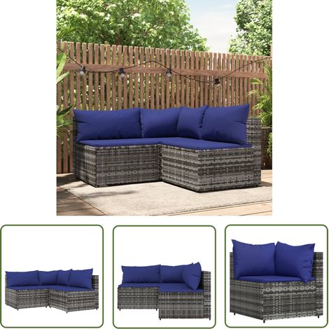 Salon de jardin 3 pcs Meuble de jardin Mobilier de jardin avec coussins Gris Résine tressée 96245 (1/5)