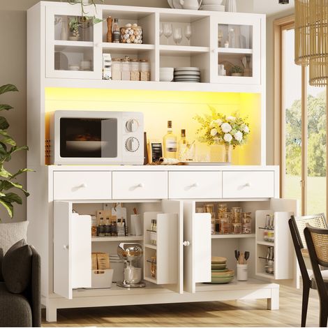 Hohes Sideboard 140x38,5x180 cm aus weißem MDF mit RGB-LED und 4 Schubladen – MEUBLIV (1/5)