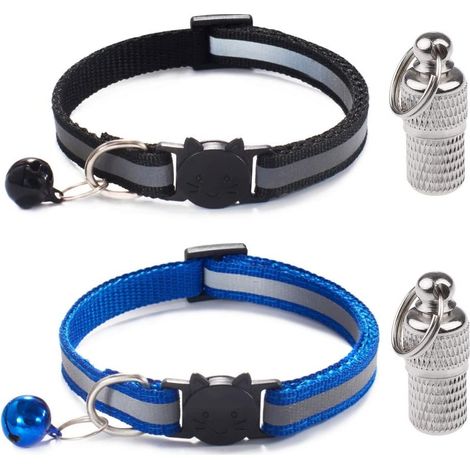 2Pcs Collier Chat Anti Étranglement, Réglable Collier pour Chat, avec 2Pcs Pendentif Porte-Adresse, pour Chatons Ou Chiots Collier Chat, Bleu, Noir (1/3)