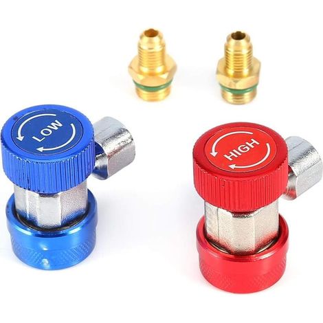 2Pcs R134a Adapter for Automotive Air Conditioning Adjustable Quick Fitting Up and Down with Valve, AC Connector for Freon Pressure Gauge, Conversion 1/4 SAE HVAC (1/5)