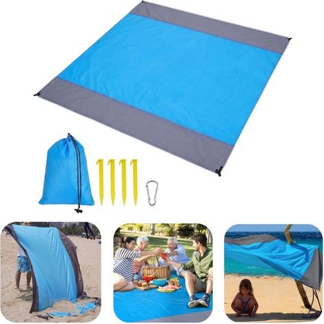 Tapis de plage et de pique-nique 210 x 200 cm - natte pliable anti-sable avec sac, rayée (1/5)