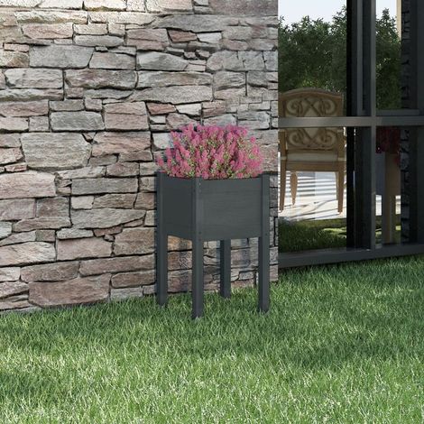Jardinière, Pot de fleurs d'extérieur Gris 40x40x70 cm Bois de pin massif BVM54609 (1/4)