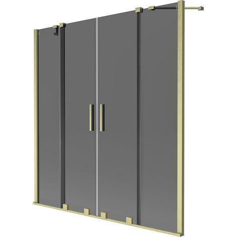 Mexen Velar Duo mampara de baño corredera de 2 hojas 160 x 150 cm, grafito, oro cepillado - 896-160-000-42-55 (1/2)